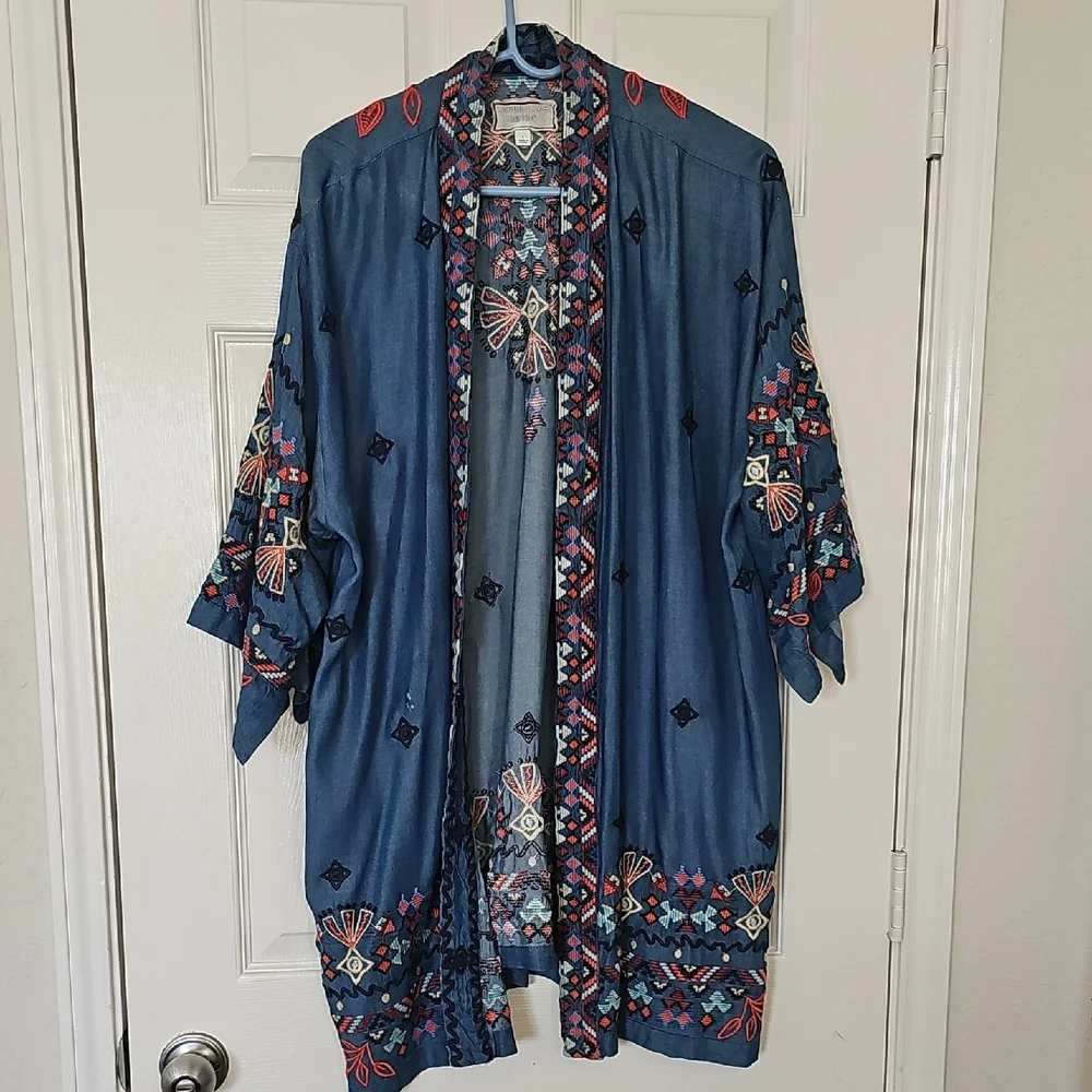 Johnny Was Piper Shirt Tail Kimono Boho Embroidered Large Preowned - Picture 1 of 14